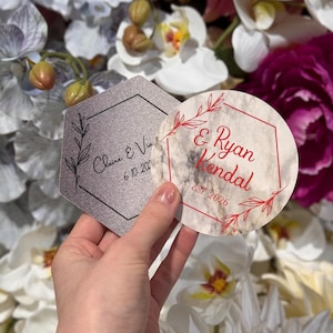 Monogrammed wedding cardboard coasters, bulk bachelorette party favors, keepsake guest souvenirs, custom place cards