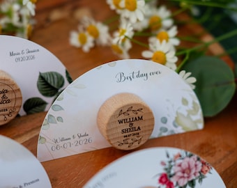 Tapones de vino personalizados para bodas, corchos de botella personalizados, regalos para invitados a la boda, recuerdos florales bohemios.