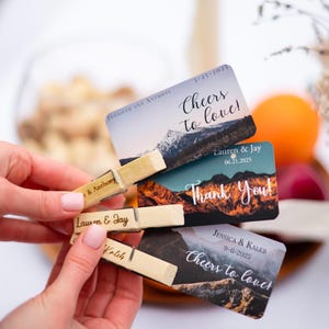 Pince à linge nuptiale de douche de mariage avec des cartes de remerciement en vrac, souvenir de mariage de montagne, réservez la date de forêt, cadeau d'invité de mariage en vrac