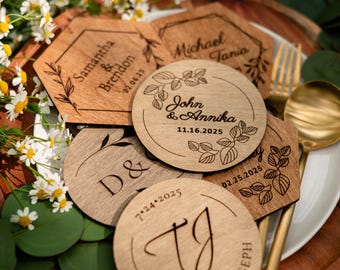 Garden wedding keepsake gifts in bulk, set of 100 personalized coasters, rehearsal dinner save the date, outdoor bachelorette party favors