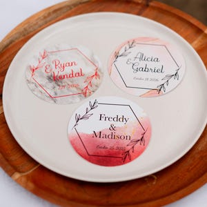 White pink wedding coaster favors in bulk, keepsake guest souvenirs, bridal shower favors