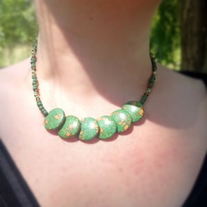 Handmade Green Jasper Necklace, Natural Beaded Stone Jewelry, Boho Earthy Gift for Her, Healing Crystal Choker, Gift for Nature Lovers, Mom