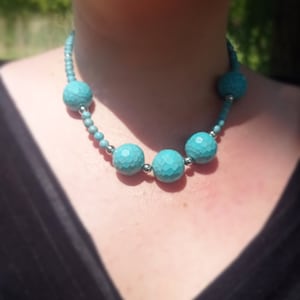 Bold Turquoise Beaded Necklace | Chunky Statement Necklace | Faceted Blue Gemstone Jewelry | Handmade Boho Gift for Her, Gift for Women