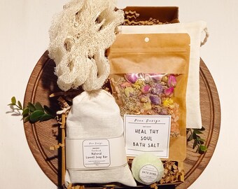 Vegan Self Care Gift Set: Natural Soap, Bath Bomb & Himalayan Salt