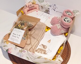 Coffret cadeau nouvelle maman et bébé avec bavoir, Emballage cadeau post-partum avec tisane, idée cadeau pour une nouvelle maman, augmentation de la production de lait, chouchouter la grossesse