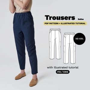 Dafne Pants Sewing Pattern PDF | Elastic Waist Pants Pattern Pdf | Easy Straight Leg Trousers Pattern | XS-XXL | Instant Download, A0, A4