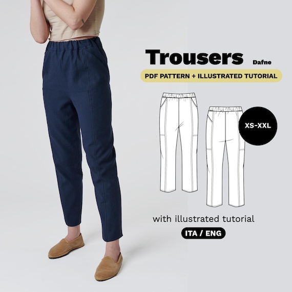 Dafne Pants Sewing Pattern PDF | Elastic Waist Pants Pattern Pdf | Easy Straight Leg Trousers Pattern | XS-XXL | Instant Download, A0, A4