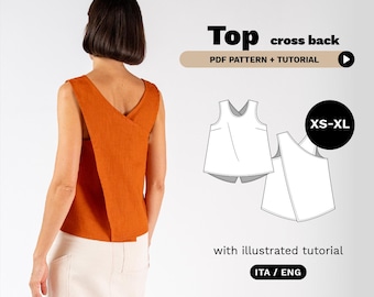 Cross Back Top Sewing Pattern | Easy Sewing Pattern PDF for Beginners | XS-XL | Instant Download | A0, A4, Easy Instructions, Video Tutorial