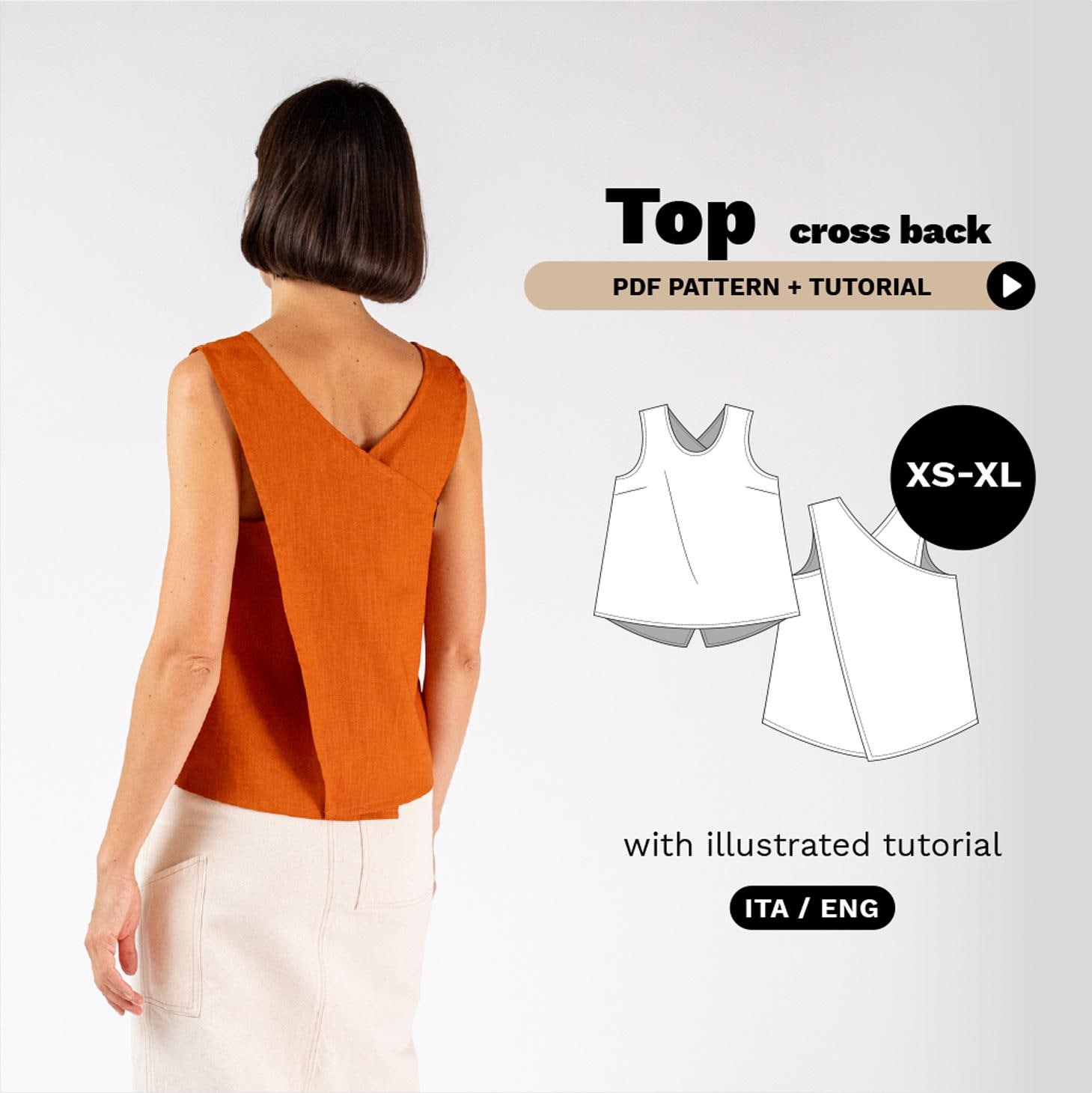 Cross Back Top Sewing Pattern | Easy Sewing Pattern PDF for Beginners | XS-XL | Instant Download | A0, A4, Easy Instructions, Video Tutorial