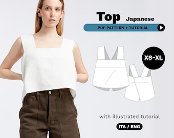 Japanese Top Sewing Pattern PDF | Linen Top Pattern for Beginners - Video Tutorial | Instant Download A1 A4 | Easy Sewing Patterns for Women