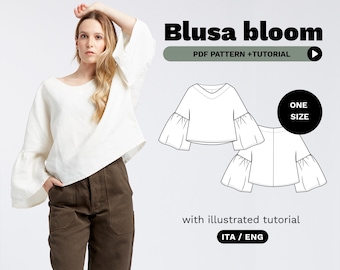 Bloom Blouse Sewing Pattern | Easy Blouse Pattern PDF for Beginners | Video Tutorial + Illustrated Guide | One Size | Instant Download A0 A4