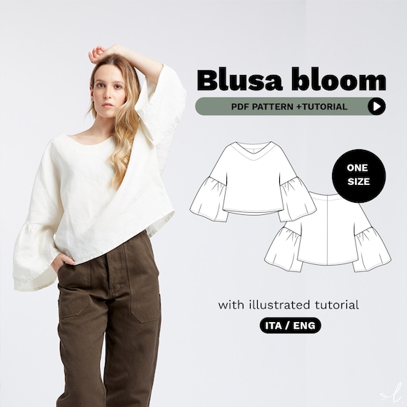Bloom Blouse Sewing Pattern | Easy Blouse Pattern PDF for Beginners | Video Tutorial + Illustrated Guide | One Size | Instant Download A0 A4