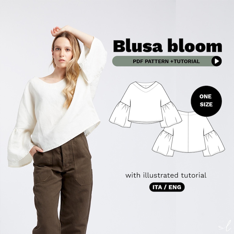 Bloom Blouse PDF Sewing Pattern for Beginners | Easy Blouse Pattern for Women | Instant Download in A0 and A4 Formats | Includes Step-by-Step Illustrated Guide and Video Tutorial | Linen Blouse Sewing Pattern | Digital Sewing Pattern for Beginners