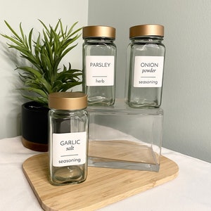 NETANY 36 Pcs Spice Jars with Bamboo Lids - 4 oz Round Glass Spice Jars  with Labels, Minimalist Farmhouse Spice Labels Stickers, Collapsible  Funnel