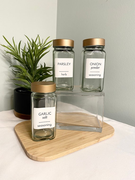 Glass Herb and Spice Jar With Personalised Waterproof Minimalist