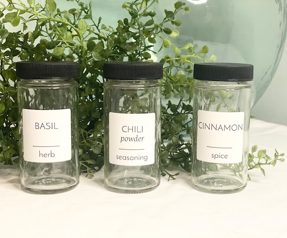 Glass Herb and Spice Jar With Personalised Waterproof Minimalist