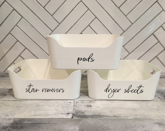 Medium White Labeled Organizing Bin