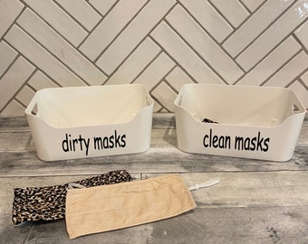 Small labeled Organizing Bin Clean Dirty Masks