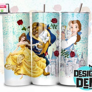 Beauty and the Beast Tumbler PNG - Belle & Beast Wrap - 20oz Skinny Sublimation Digital Download with Castle,  Roses, Tumbler Wrap