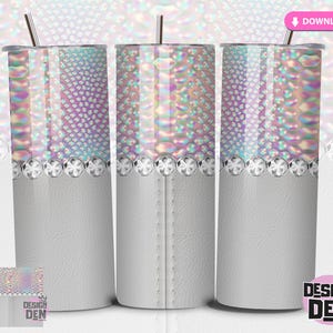 Snakeskin & Leather Tumbler PNG - Holographic Pastel Snake Print with Studded - Tumbler bag 20oz Skinny Sublimation Wrap Download
