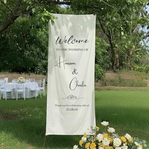 Linen Wedding Sign, Fabric Wedding Sign, Custom Wedding Welcome Sign, Wedding Banner, Personalized Wedding Decoration, Engagement Party Sign