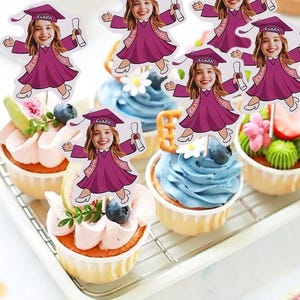 Custom Photo Graduate Personalized Cupcake Toppers Graduation Day Party Decor Grad Party Cupcake Decorations