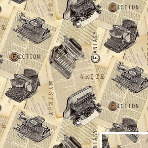 Northcott, Deborah Edwards,Wysocki,  &quot;Cat Tales&quot;,  24528-12 Vintage Typewriters, Words, Fabric Priced @ 1/2 Yd