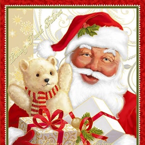 Gorgeous! Quilting Treasures Christmas &quot;Jolly Old St. Nick&quot; Teddy Bear Metallic Wall Hanging Fabric Panel 35&quot; x 43&quot;