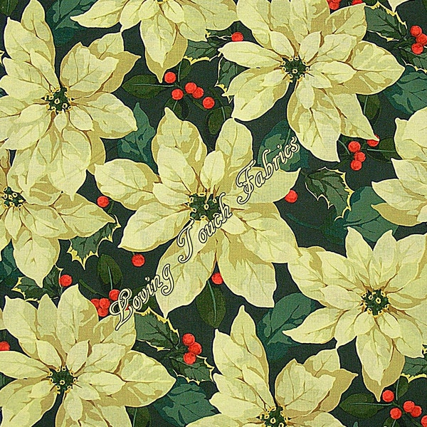 Westminster, Rowan "Poinsettia & Holly," #PWMN074, Green, Cotton Fabric Priced Per Yard