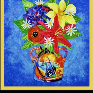 Elizabeth's Studio Floral "Impressions" #3200 Artsy Ornate Vases Cotton Fabric Priced Per Block 9 1/2" x 10 1/2" Ea. (Selection)