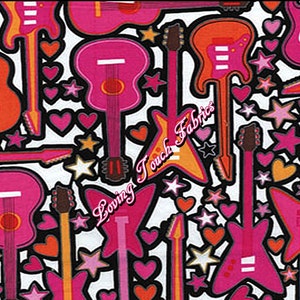Benartex, Kanvas Studio, &quot;Girls Rock&quot;, #05203-09, Music, Guitars, Cotton Fabric 1/2 Yd 18&quot; x 44&quot;