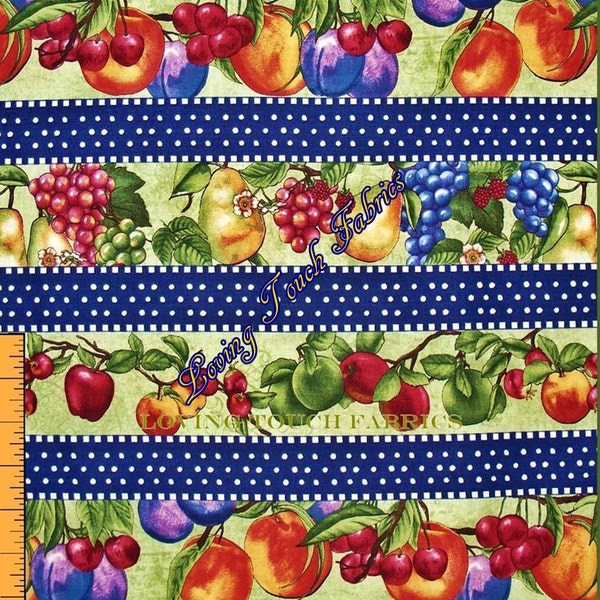 SSI "Summer Preserves" #59009 Mixed Fruit Striped Cotton Fabric 1/2 Yd 18" x 44"