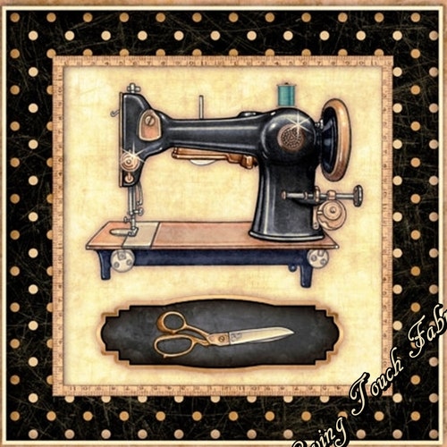 Vintage Sewing Machine & Notions Fabric White Etsy