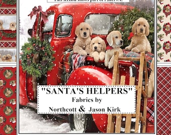 Northcott "Santa's Helpers" Labrador Retrievers, Red Truck, Christmas Fabrics