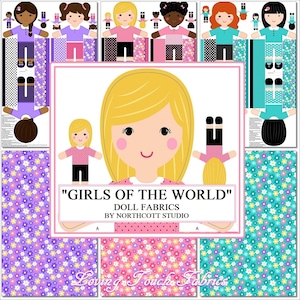 Northcott &quot;Girls of the World&quot; Dolls Cut & Sew Fabrics (Make Selection)