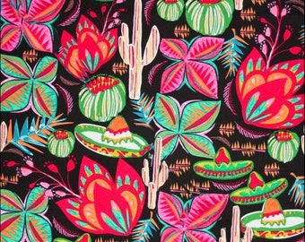 Benartex, Gteta Lynn, Kanvas Studio, "Cinco De Mayo", 06522-12, Sombreros, Floral, Fabric, Priced Per 1/2 Yd.