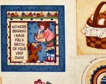 Red Rooster "Kelly's Sweet Treats" Dog & Cat Teapots Cupcakes Sayings Fabric Panel 23" x 44"