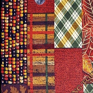 Springs &quot;Harvest Best&quot; Halloween Fall Autumn Corn Leaves Stripes Cotton Fabric 1/2 Yd. 18&quot; X 43&quot;