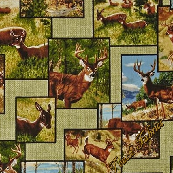 Quilting Treasures, Remington, "Whitetail Ridge", #24087-H,  Scenic, Deer, Patch, Cotton Fabric 1/2 Yd 18" x 44"