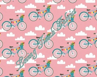 Riley Blake "Fancy Free" #C4061-Pink Bicycles Cotton Fabric 1/2 Yd 18" x 44"