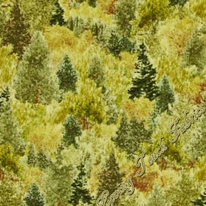 Quilting Treasures, ,&quot;Whitetail Ridge&quot;, #24090-G, Scenic, Light Green, Trees, Cotton Fabric 1/2 Yd 18&quot; x 44&quot;