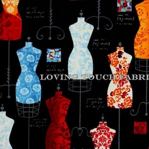 Cotton Dresses Designers Manequins Sewing Fabric Black Print by Yard D759.39 