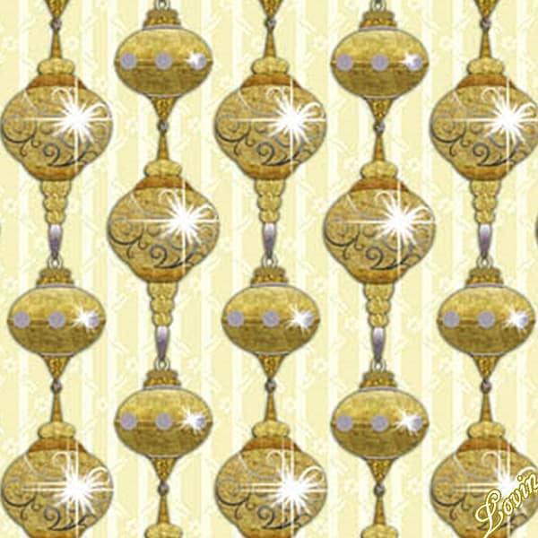 QT Laurie Cook "A Golden Holiday" #25959-E Christmas Ornaments Fabric (Select Size)