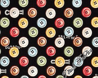Quilting Treasures / J. Wecker Frisch "She Who Sews" #23072-J Buttons Fabric Priced Per 1/2 Yd.