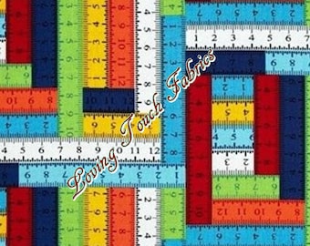 Benartex, Kanvas Studio, "Head Of The Class", #06509, Tape Measures, Rulers, School Teacher, Student, Fabric Priced Per 1/2 Yd.