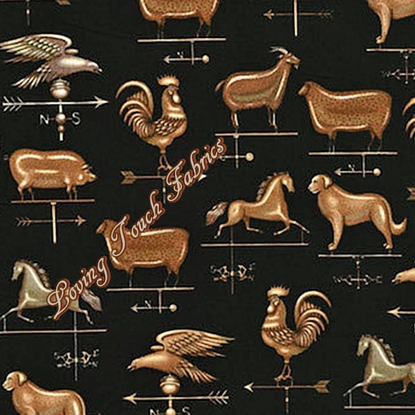 Dan Morris , RJR, "Happy Homestead", #2057, Weather Vane, Animals, Fabric Priced Per 1/2 Yd.
