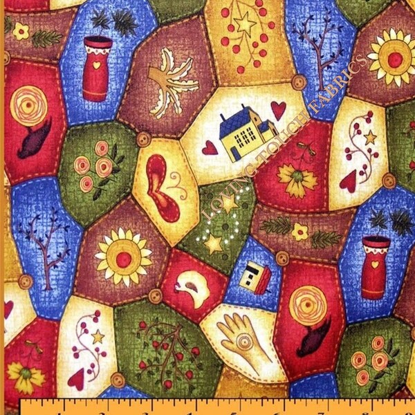 Fabri-Quilt "Classic Folk Art" Faux Patchwork Cotton Fabric FQ 18" x 22"