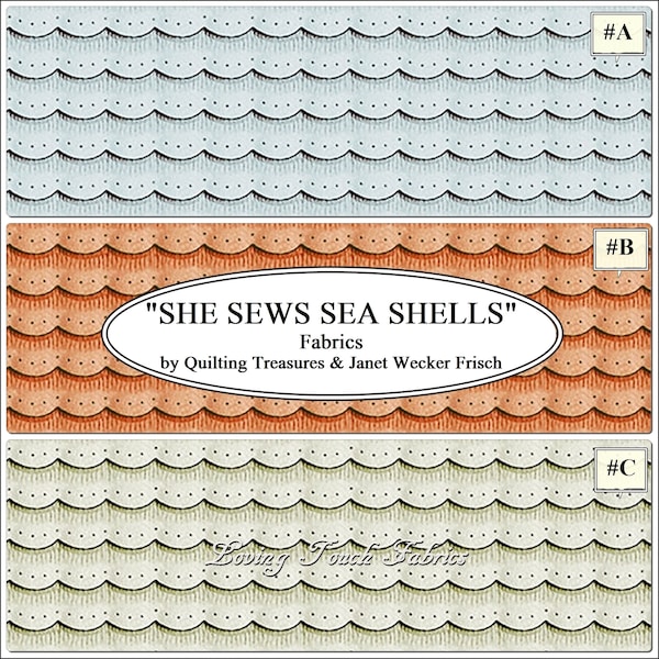 QT J Wecker Frisch "She Sews Sea Shells" Blender Scallops Stripe Fabrics