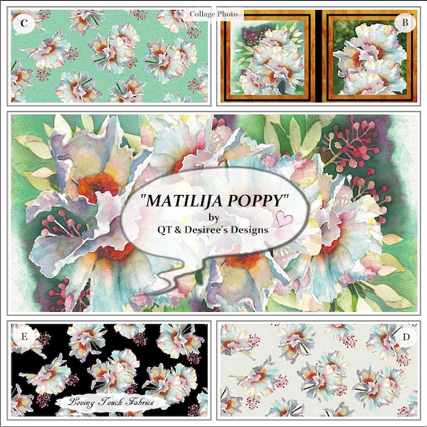 QT, "Matilija Poppy", Desiree's Designs, Watercolor Art Design Motif, Fabrics