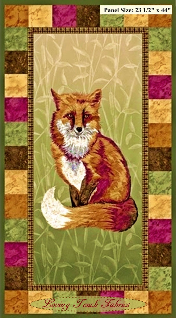 Pretty Foxy Red Orange Fox 24x44 Cotton Fabric Panel 